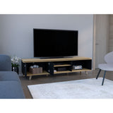 Rack de TV Rochester Negro y Fresno Europeo 200x50cm para TV Hasta 75" Pulgadas con Cuatro Compartimientos - MUEBLES DE TV | Bylmo