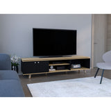 Rack de TV Rochester Negro y Fresno Europeo 200x50cm para TV Hasta 75" Pulgadas con Cuatro Compartimientos - MUEBLES DE TV | Bylmo