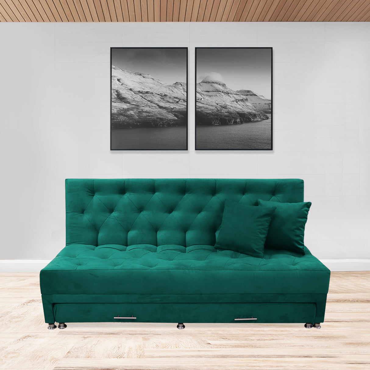 Sofacama Aston Verde 190x95cm de Tres Puestos Reclinable Antifluido y sin Apoya Brazos - SOFAS Y POLTRONAS | Bylmo