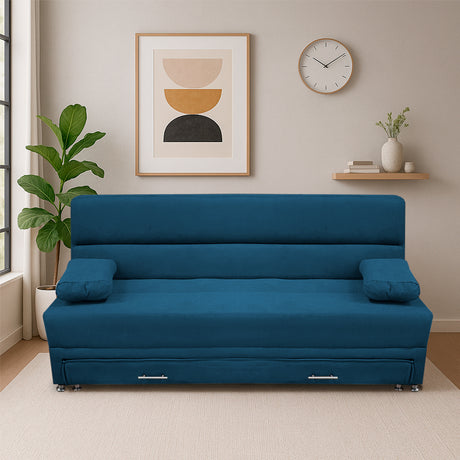 Sofacama Ferreira Azul Petróleo 190x95cm de Tres Puestos Reclinable Antifluido y sin Apoya Brazos - SOFAS Y POLTRONAS | Bylmo