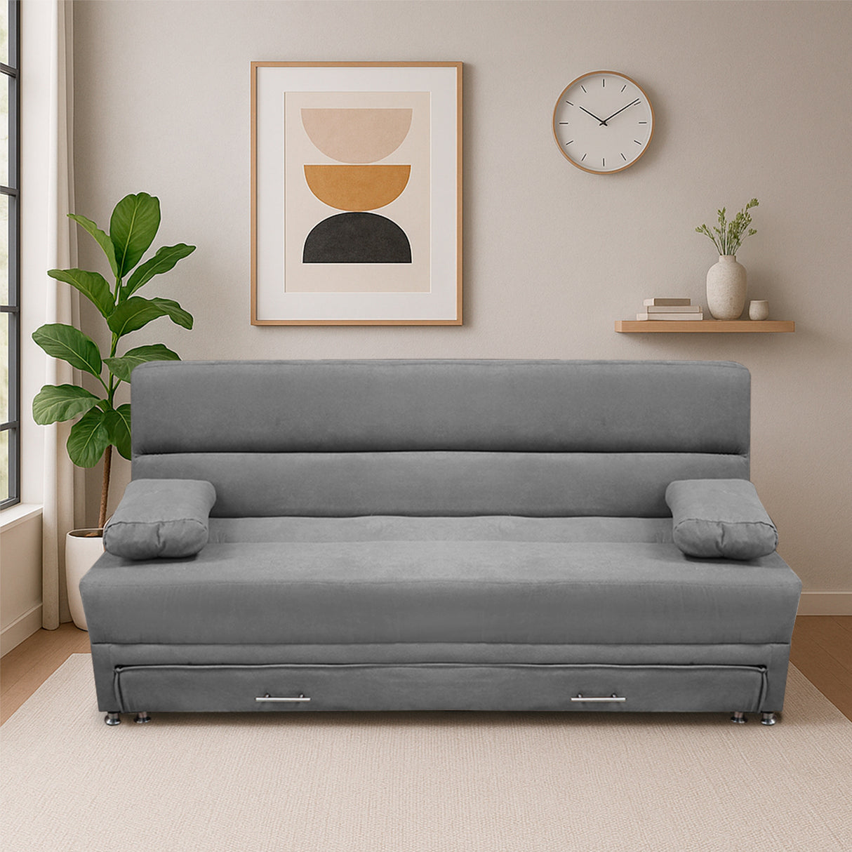 Sofacama Ferreira Gris 190x95cm de Tres Puestos Reclinable Antifluido y sin Apoya Brazos - SOFAS Y POLTRONAS | Bylmo