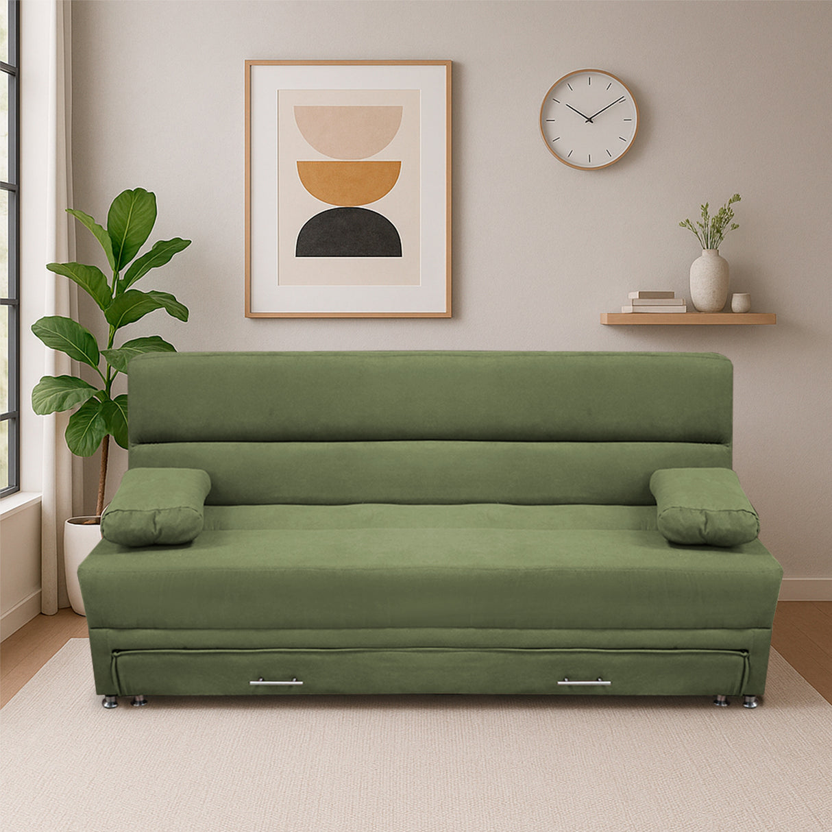 Sofacama Ferreira Verde 190x95cm de Tres Puestos Reclinable Antifluido y sin Apoya Brazos - SOFAS Y POLTRONAS | Bylmo