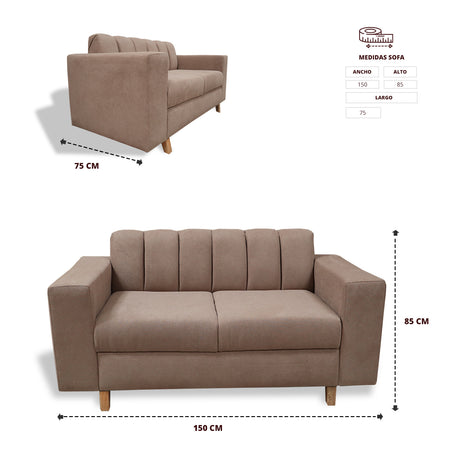 Sofá Noah Camel 150x85cm de Dos Puestos Reclinable Antifluido y sin Apoya Brazos - SOFAS Y POLTRONAS | Bylmo