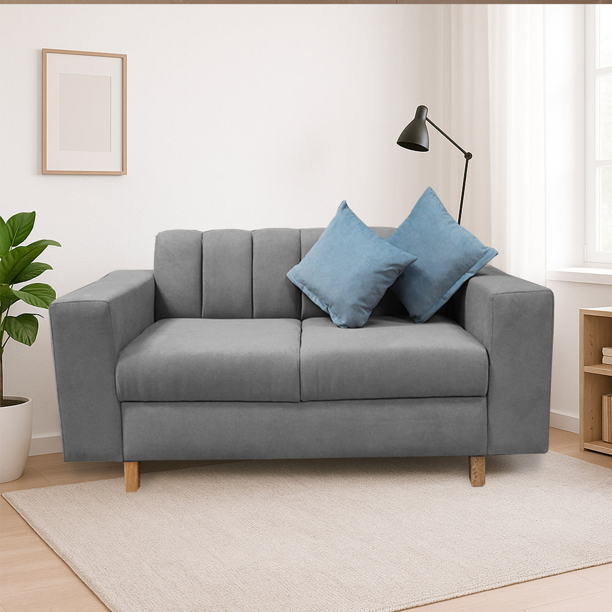 Sofá Noah Gris 150x85cm de Dos Puestos Reclinable Antifluido y sin Apoya Brazos - SOFAS Y POLTRONAS | Bylmo