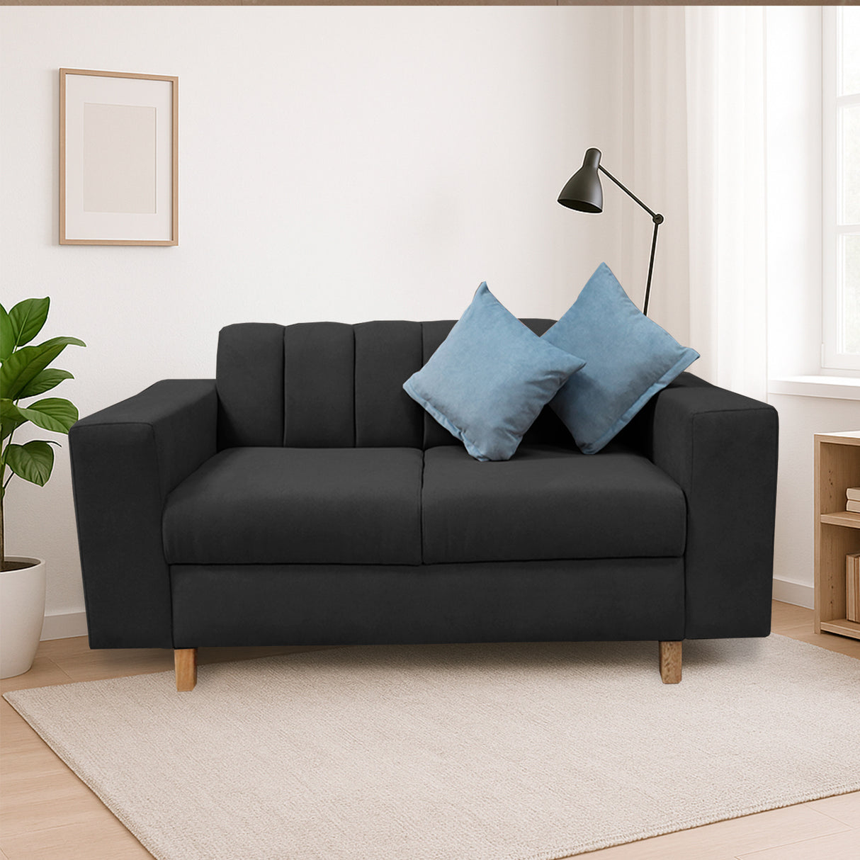 Sofá Noah Negro 150x85cm de Dos Puestos Reclinable Antifluido y sin Apoya Brazos - SOFAS Y POLTRONAS | Bylmo