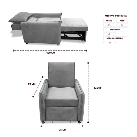 Silla Multipropósito Napoli Plata 75x94cm de Un Puesto Reclinable Antifluido y sin Apoya Brazos - SOFAS Y POLTRONAS | Bylmo