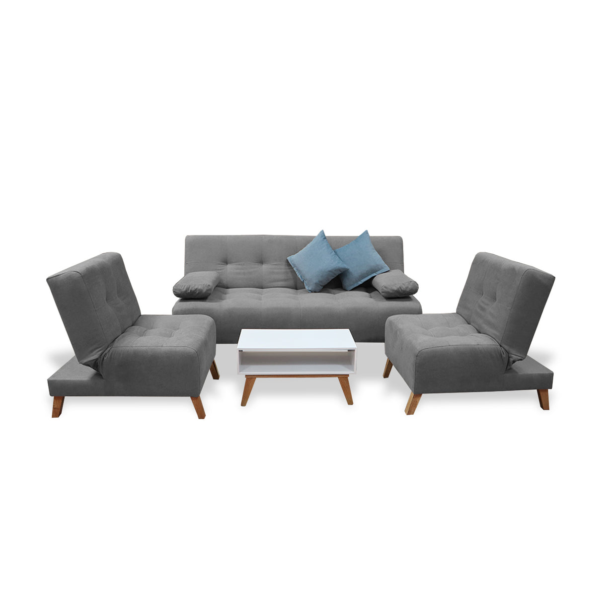 Sala Clic Clac Gris 180x94cm de Cinco Puestos Reclinable Antifluido y sin Apoya Brazos - SOFAS Y POLTRONAS | Bylmo