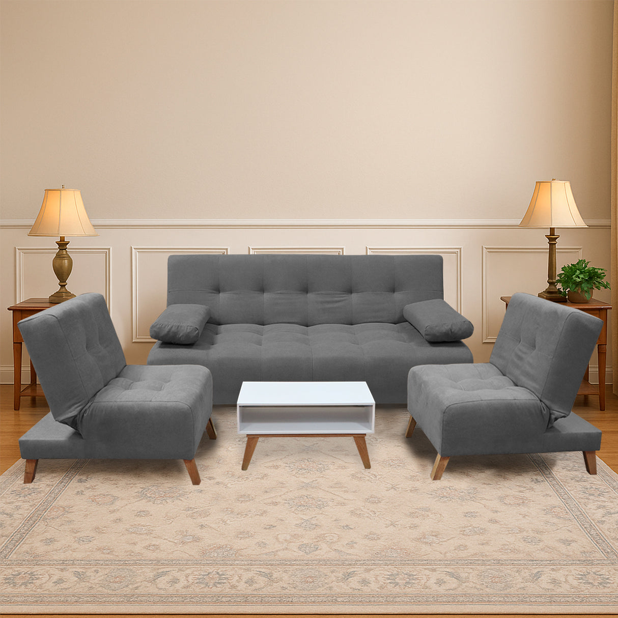 Sala Clic Clac Gris 180x94cm de Cinco Puestos Reclinable Antifluido y sin Apoya Brazos - SOFAS Y POLTRONAS | Bylmo