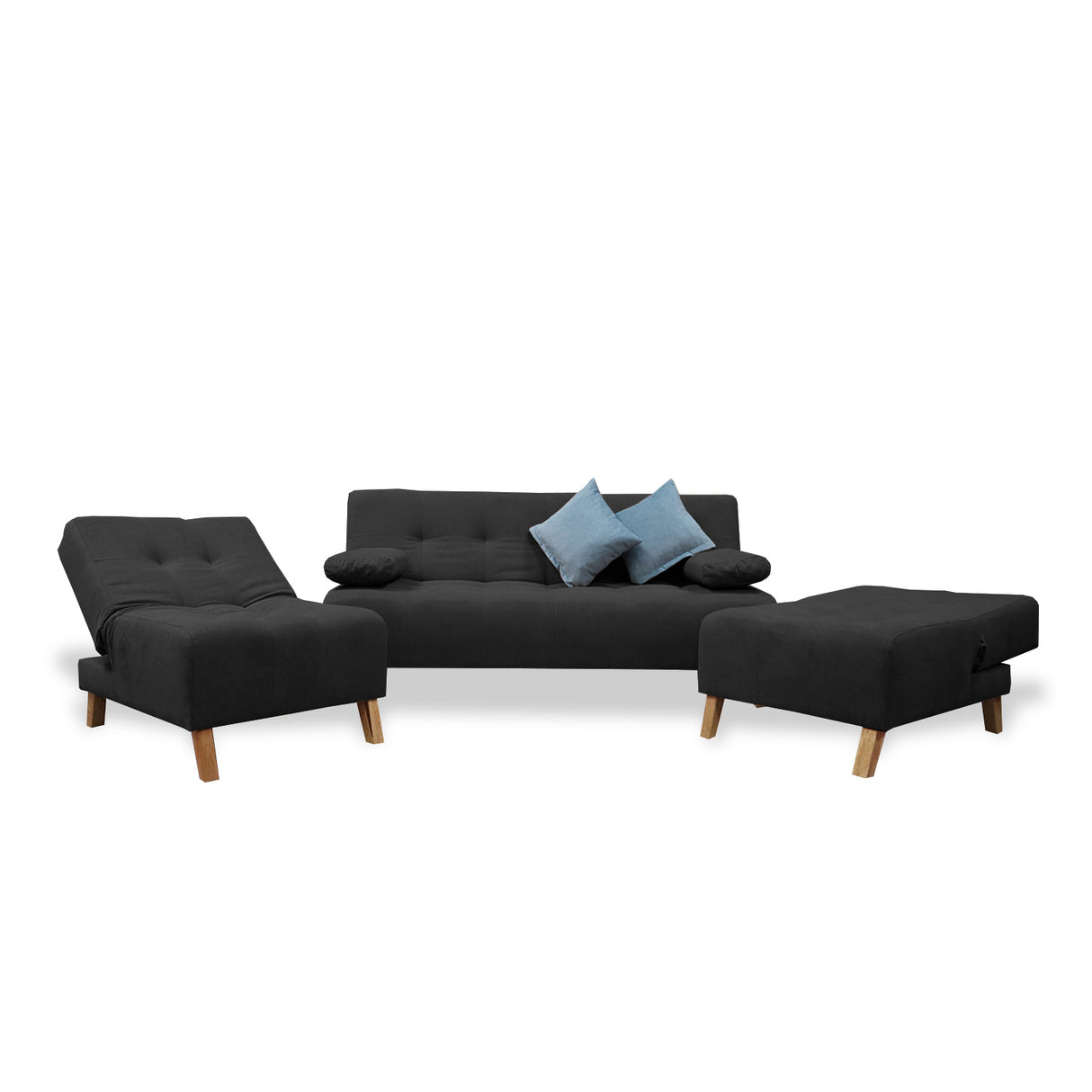 Sala Clic Clac Negro 180x94cm de Cinco Puestos Reclinable Antifluido y sin Apoya Brazos - SOFAS Y POLTRONAS | Bylmo