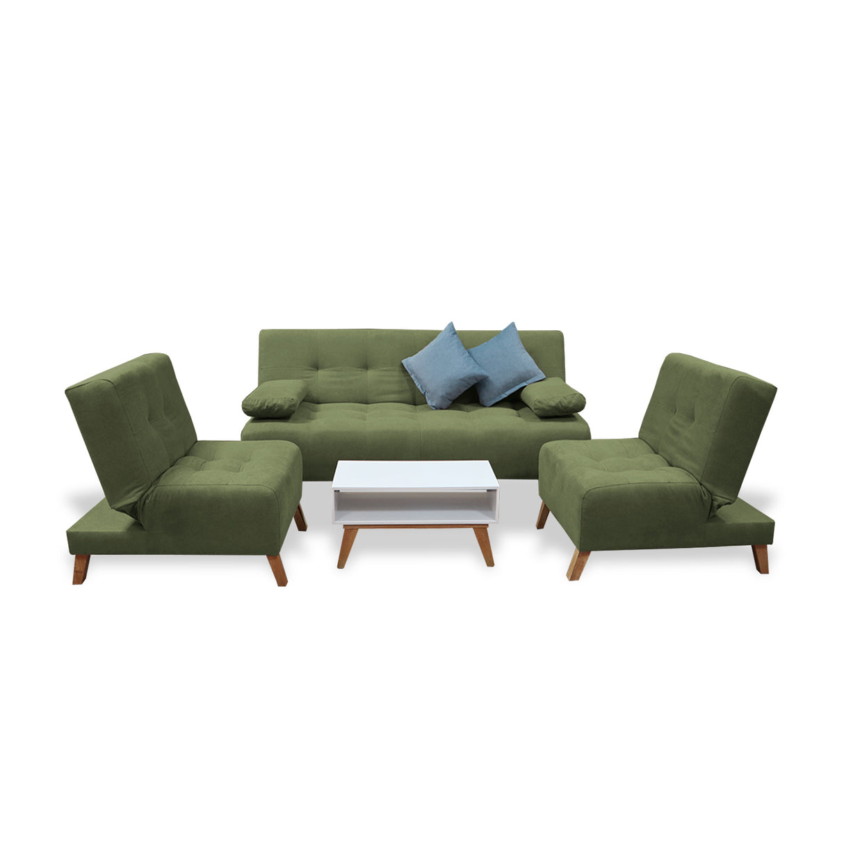 Sala Clic Clac Verde 180x94cm de Cinco Puestos Reclinable Antifluido y sin Apoya Brazos - SOFAS Y POLTRONAS | Bylmo