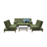 Sala Clic Clac Verde 180x94cm de Cinco Puestos Reclinable Antifluido y sin Apoya Brazos - SOFAS Y POLTRONAS | Bylmo