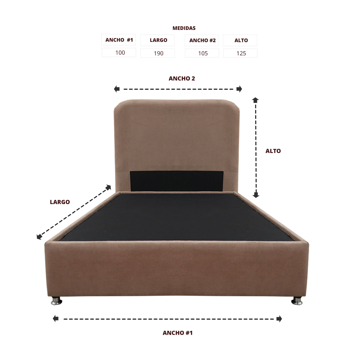 Combo Base Cama y Cabecero Comfort Camel para Cama Sencilla 100 X 190 Cm con Patas - CAMAS | Bylmo