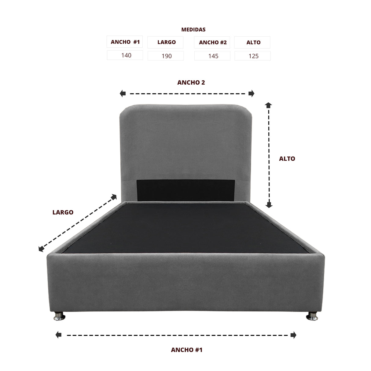 Combo Base Cama y Cabecero Comfort Gris para Cama Doble 140 X 190 Cm con Patas - CAMAS | Bylmo