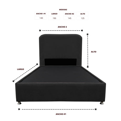 Combo Base Cama y Cabecero Comfort Negro para Cama Doble 140 X 190 Cm con Patas - CAMAS | Bylmo