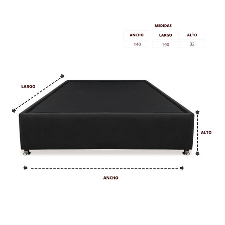 Base Cama Graf Negro para Cama Doble 140 X 190 Cm con Patas - CAMAS | Bylmo