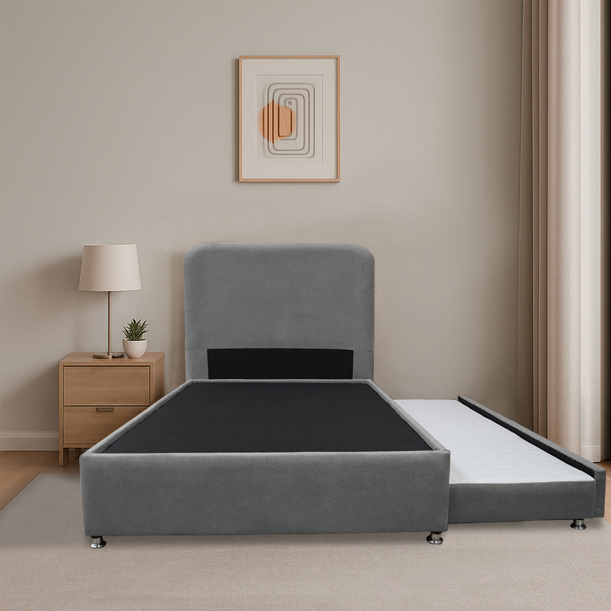 Combo Cama Tarima Nido y Cabecero Comfort Gris para Cama Sencilla 100 X 190 Cm con Patas - CAMAS | Bylmo