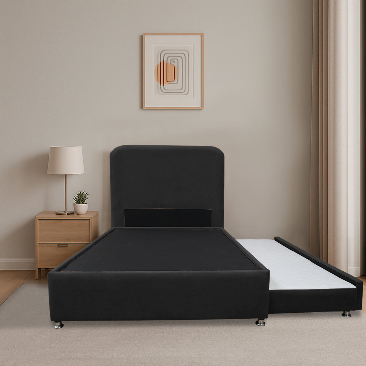 Combo Cama Tarima Nido y Cabecero Comfort Negro para Cama Semidoble 120 X 190 Cm con Patas - CAMAS | Bylmo