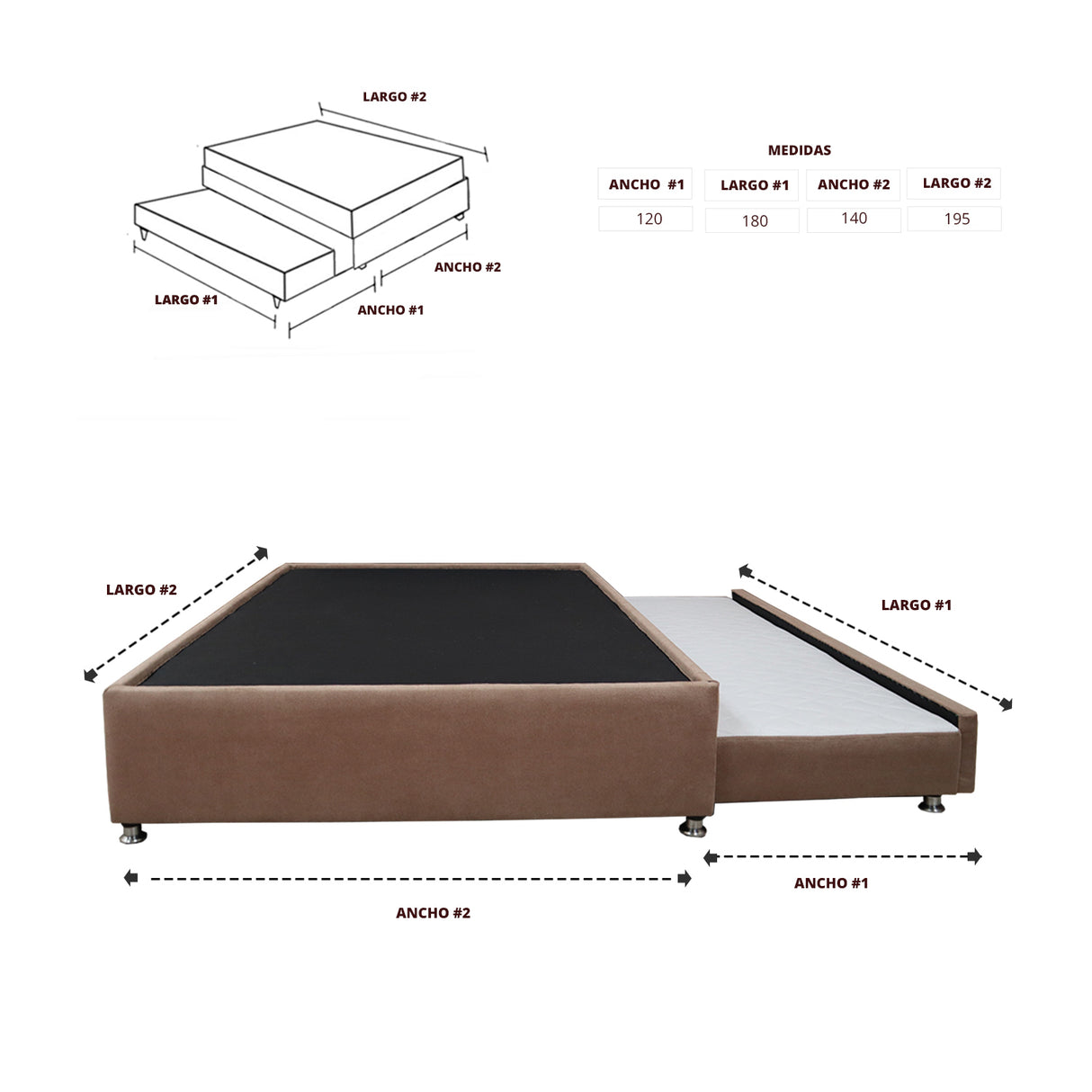 Cama Tarima Nido Comfort Camel para Cama Doble 140 X 190 Cm con Patas - CAMAS | Bylmo