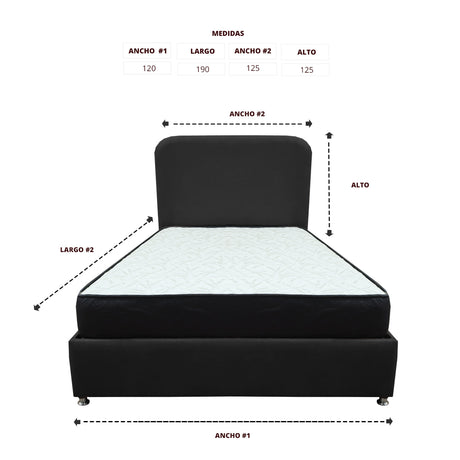 Combo Base Cama y Colchón Comfort Negro para Cama Semidoble 120 X 190 Cm con Patas - CAMAS | Bylmo
