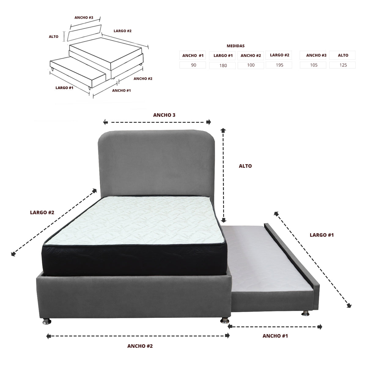 Combo Cama Tarima y Colchón Comfort Gris para Cama Sencilla 100 X 190 Cm con Patas - CAMAS | Bylmo