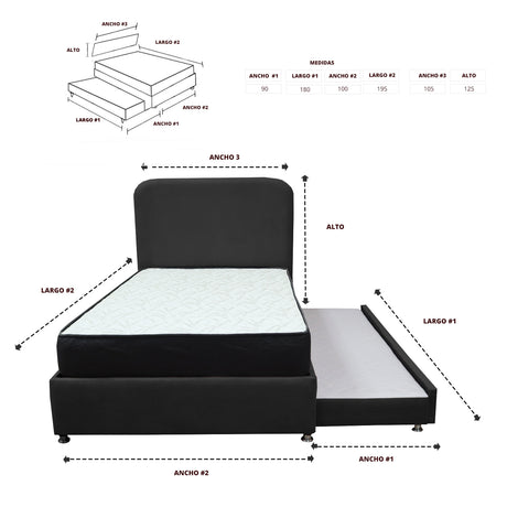 Combo Cama Tarima y Colchón Comfort Negro para Cama Sencilla 100 X 190 Cm con Patas - CAMAS | Bylmo