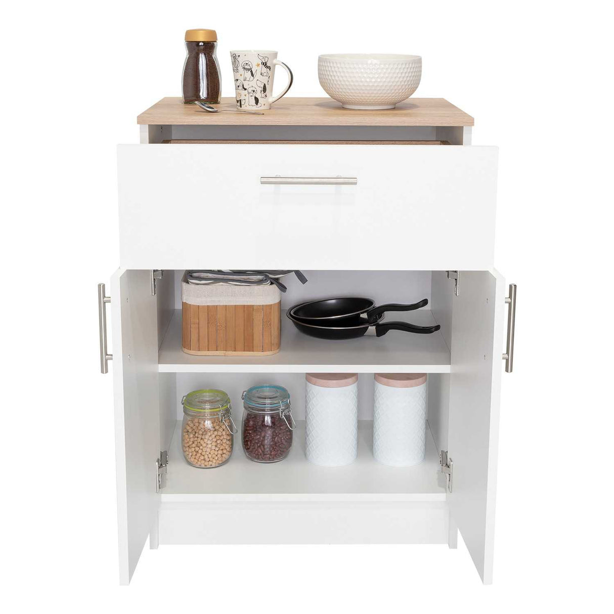 Organizador de Cocina Mayorca Blanco y Duna 60x85.1cm con un Entrepaño y con Dos Comportamientos - BARRAS Y MUEBLES AUXILIARES | Bylmo