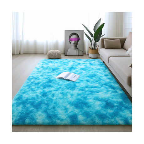 Alfombra de Peluche Rectangular Azul Celeste 150x200cm Fondo Entero Suave Antideslizante para Sala De Estar - TAPETES Y ALFOMBRAS | Bylmo