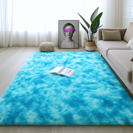 Alfombra de Peluche Rectangular Azul Celeste 150x200cm Fondo Entero Suave Antideslizante para Sala De Estar - TAPETES Y ALFOMBRAS | Bylmo