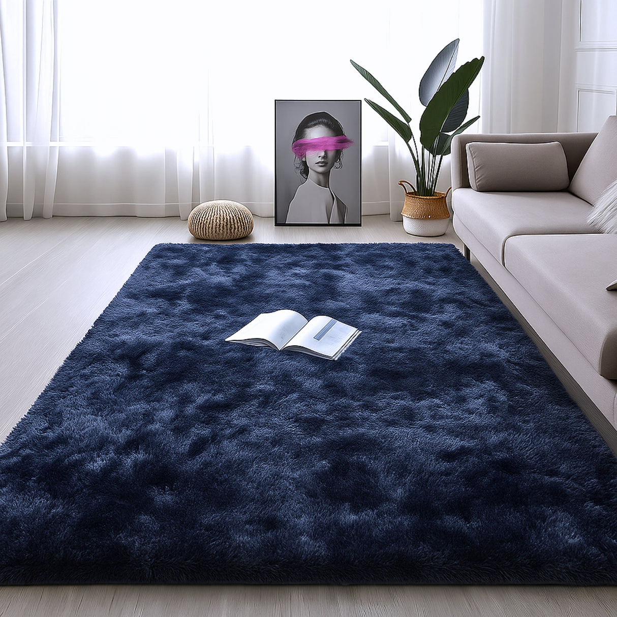 Alfombra de Peluche Rectangular Azul Petróleo 150x200cm Fondo Entero Suave Antideslizante para Sala De Estar - TAPETES Y ALFOMBRAS | Bylmo