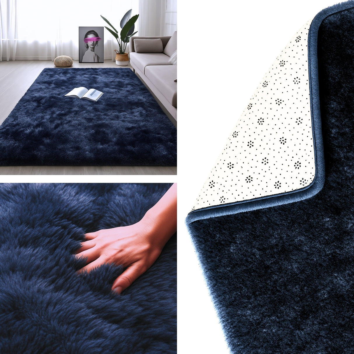 Alfombra de Peluche Rectangular Azul Petróleo 150x200cm Fondo Entero Suave Antideslizante para Sala De Estar - TAPETES Y ALFOMBRAS | Bylmo