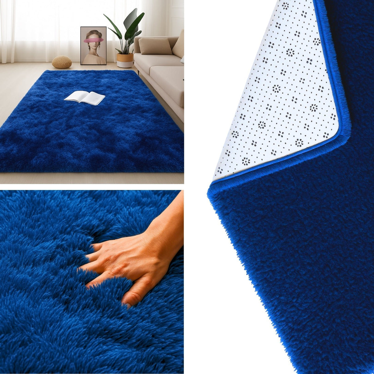 Alfombra de Peluche Rectangular Azul Rey 150x200cm Fondo Entero Suave Antideslizante para Sala De Estar - TAPETES Y ALFOMBRAS | Bylmo