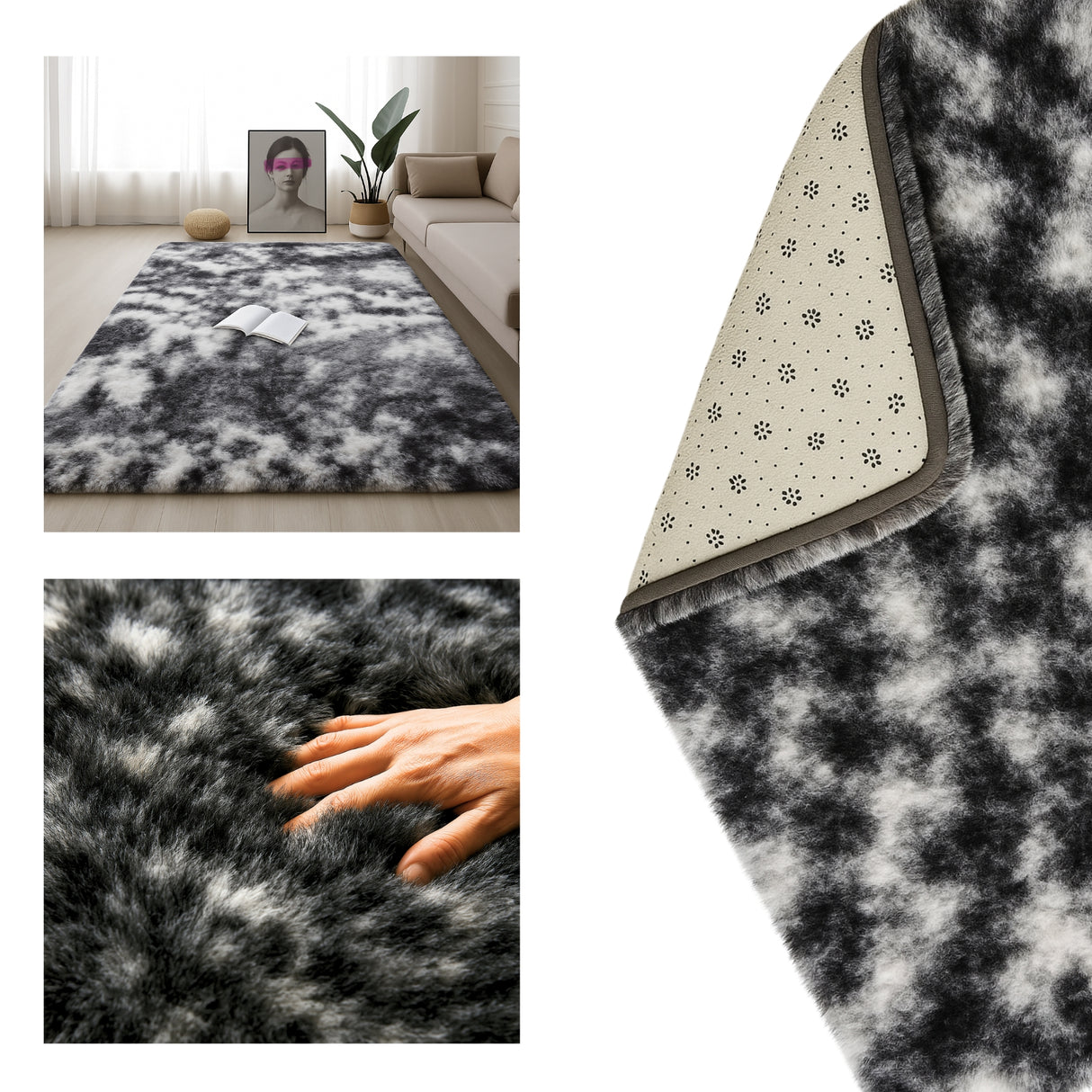 Alfombra de Peluche Rectangular Gris Niebla 150x200cm Fondo Entero Suave Antideslizante para Sala De Estar - TAPETES Y ALFOMBRAS | Bylmo