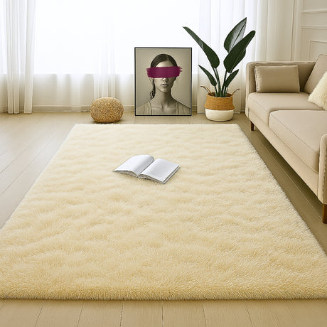 Alfombra de Peluche Rectangular Beige Claro 150x200cm Fondo Entero Suave Antideslizante para Sala De Estar - TAPETES Y ALFOMBRAS | Bylmo