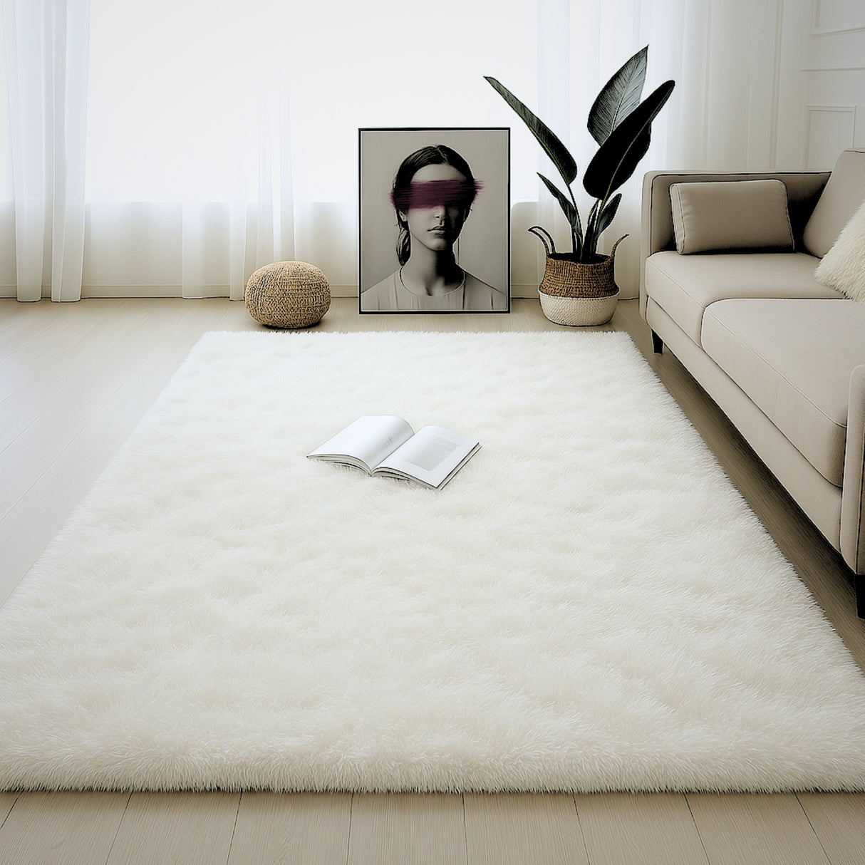 Alfombra de Peluche Rectangular Blanco 150x200cm Fondo Entero Suave Antideslizante para Sala De Estar - TAPETES Y ALFOMBRAS | Bylmo