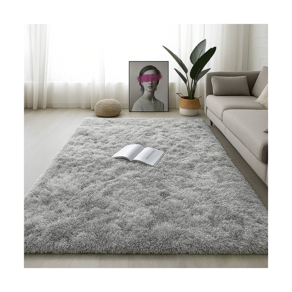 Alfombra de Peluche Rectangular Gris 150x200cm Fondo Entero Suave Antideslizante para Sala De Estar - TAPETES Y ALFOMBRAS | Bylmo