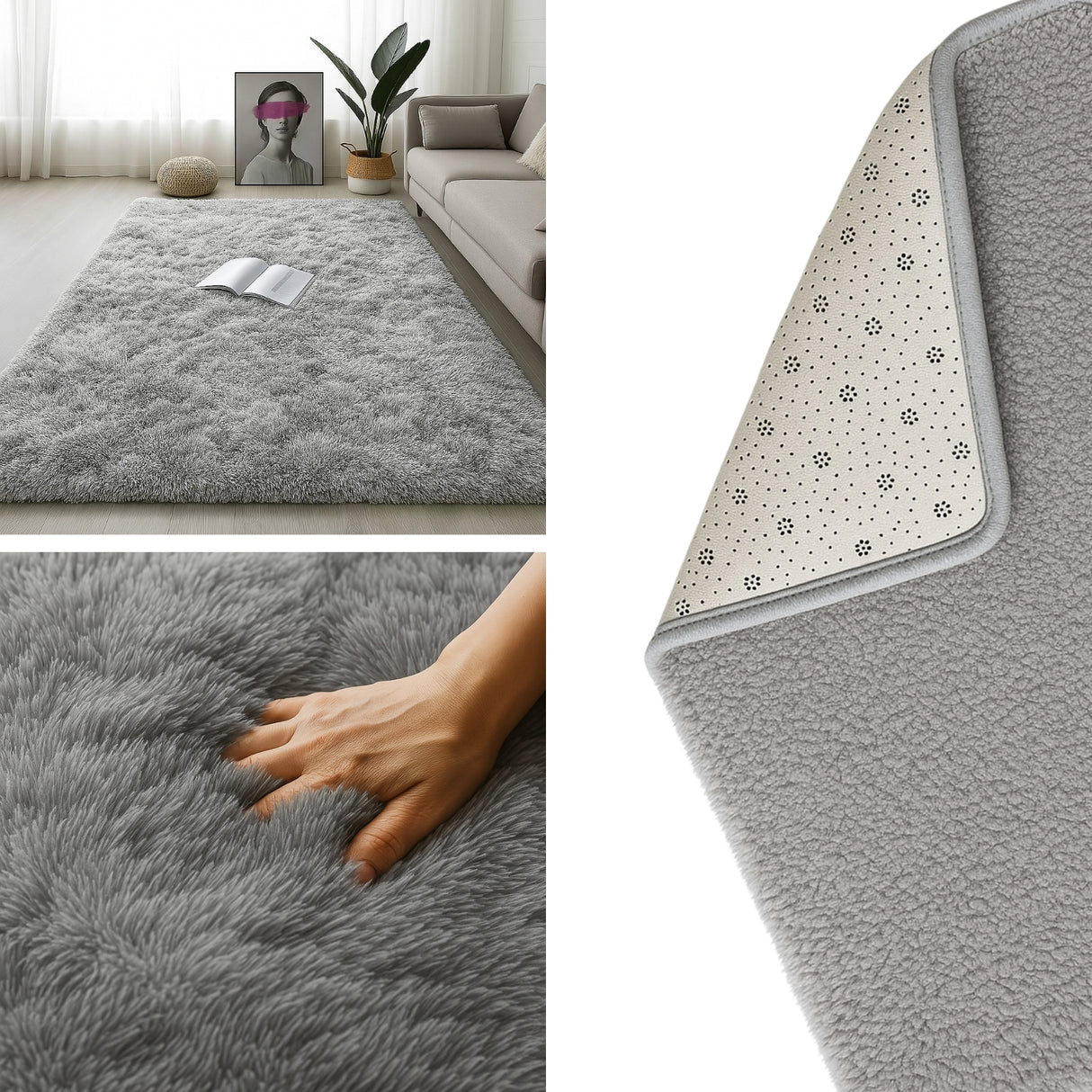 Alfombra de Peluche Rectangular Gris 150x200cm Fondo Entero Suave Antideslizante para Sala De Estar - TAPETES Y ALFOMBRAS | Bylmo