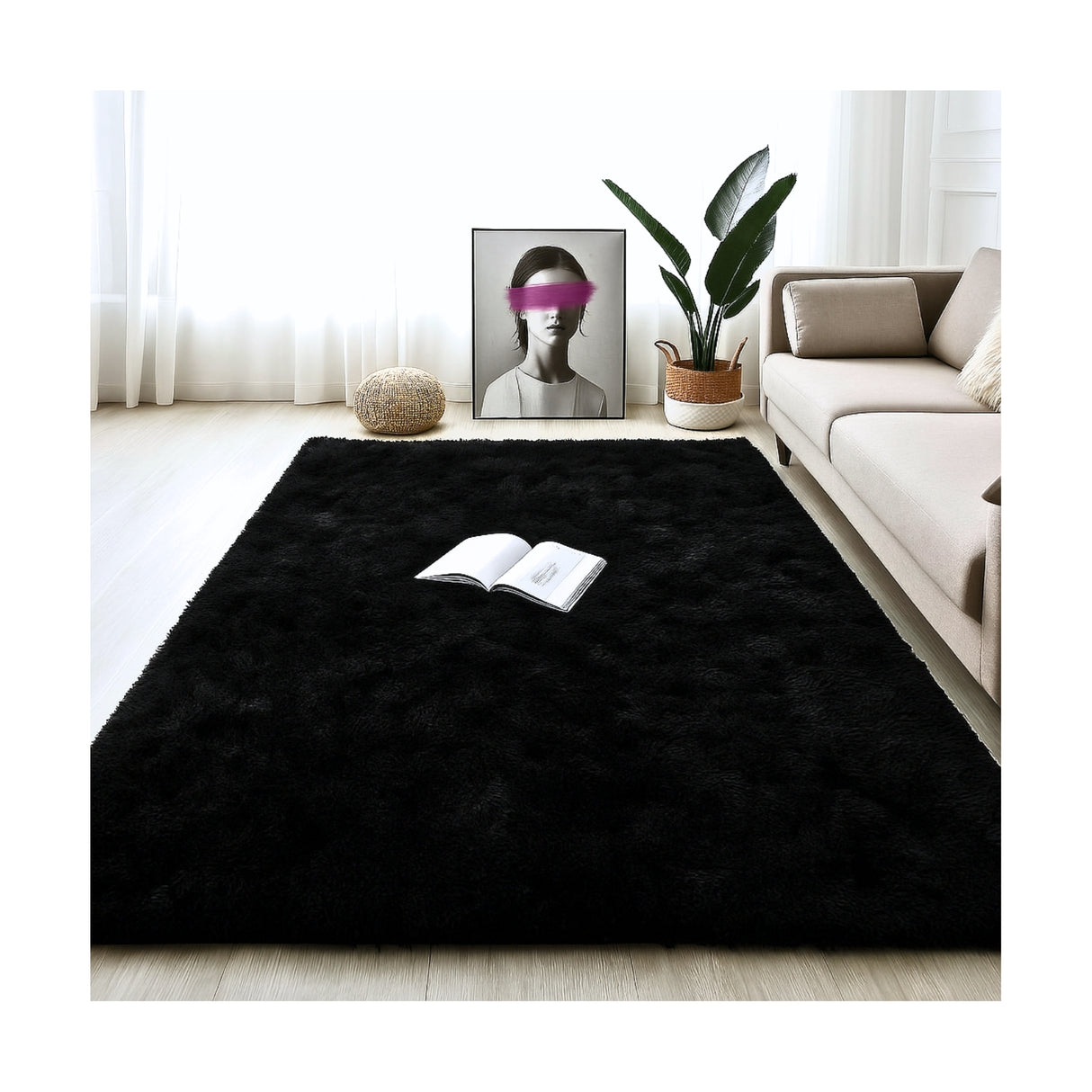 Alfombra de Peluche Rectangular Negro 150x200cm Fondo Entero Suave Antideslizante para Sala De Estar - TAPETES Y ALFOMBRAS | Bylmo