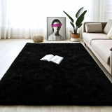 Alfombra de Peluche Rectangular Negro 150x200cm Fondo Entero Suave Antideslizante para Sala De Estar - TAPETES Y ALFOMBRAS | Bylmo