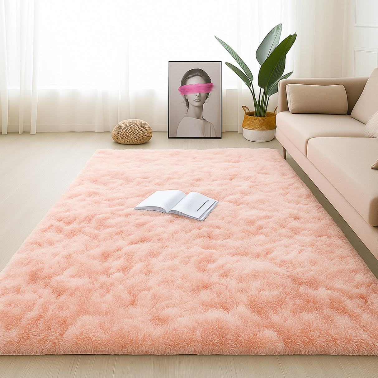 Alfombra de Peluche Rectangular Rosa 150x200cm Fondo Entero Suave Antideslizante para Sala De Estar - TAPETES Y ALFOMBRAS | Bylmo