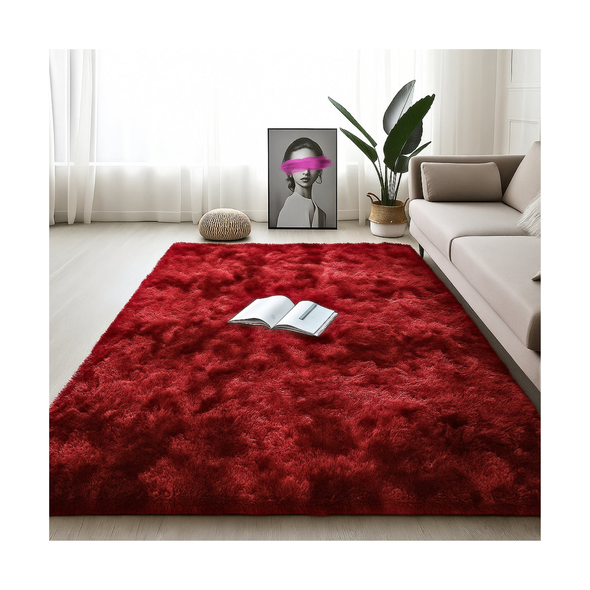 Alfombra de Peluche Rectangular Rojo 150x200cm Fondo Entero Suave Antideslizante para Sala De Estar - TAPETES Y ALFOMBRAS | Bylmo
