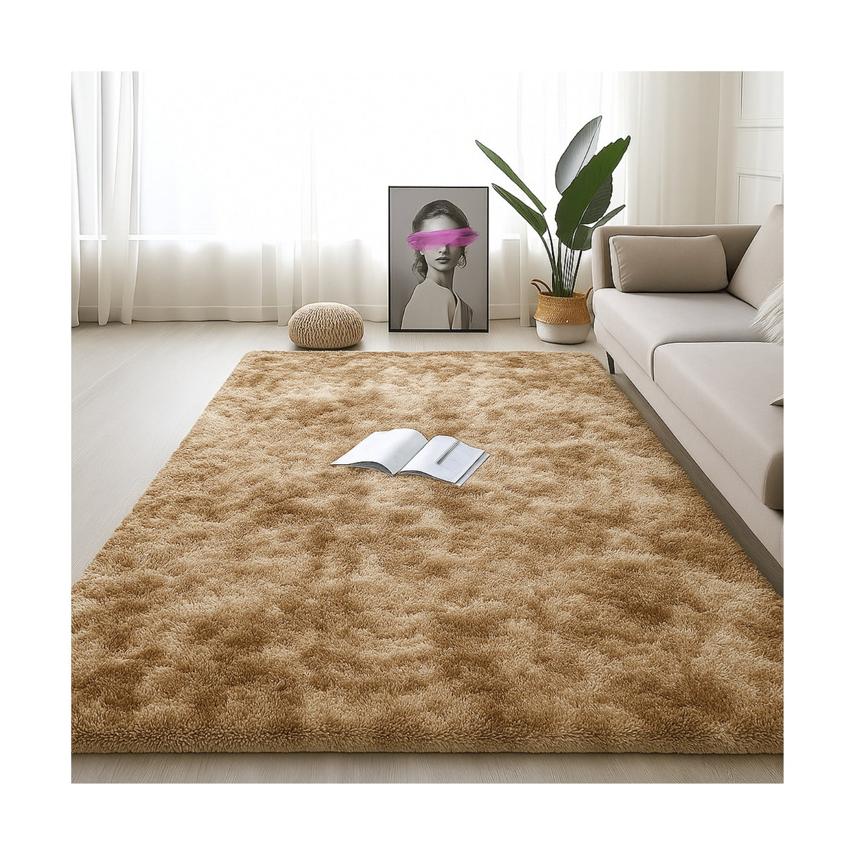 Alfombra de Peluche Rectangular Café 150x200cm Fondo Entero Suave Antideslizante para Sala De Estar - TAPETES Y ALFOMBRAS | Bylmo