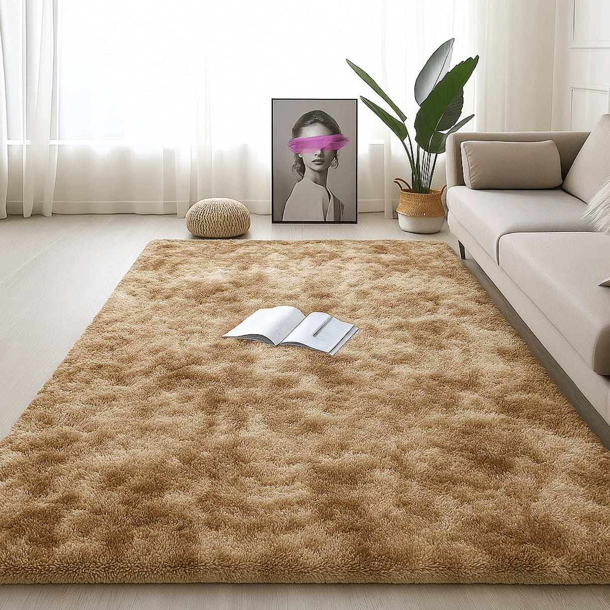 Alfombra de Peluche Rectangular Café 150x200cm Fondo Entero Suave Antideslizante para Sala De Estar - TAPETES Y ALFOMBRAS | Bylmo