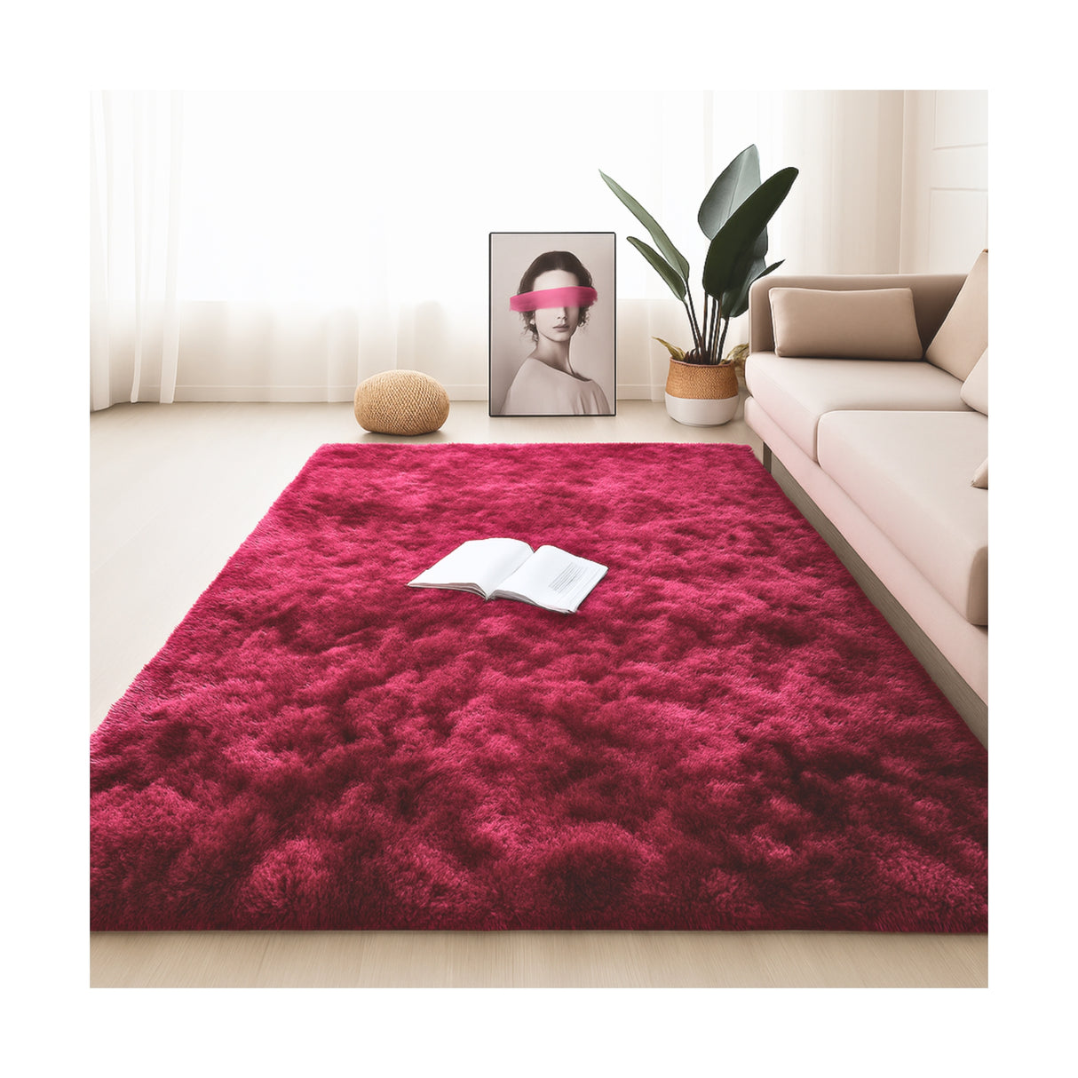 Alfombra de Peluche Rectangular Fucsia 150x200cm Fondo Entero Suave Antideslizante para Sala De Estar - TAPETES Y ALFOMBRAS | Bylmo