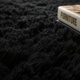 Alfombra de Peluche Rectangular Negro 60x150cm Fondo Entero Suave Antideslizante para Dormitorio - TAPETES Y ALFOMBRAS | Bylmo