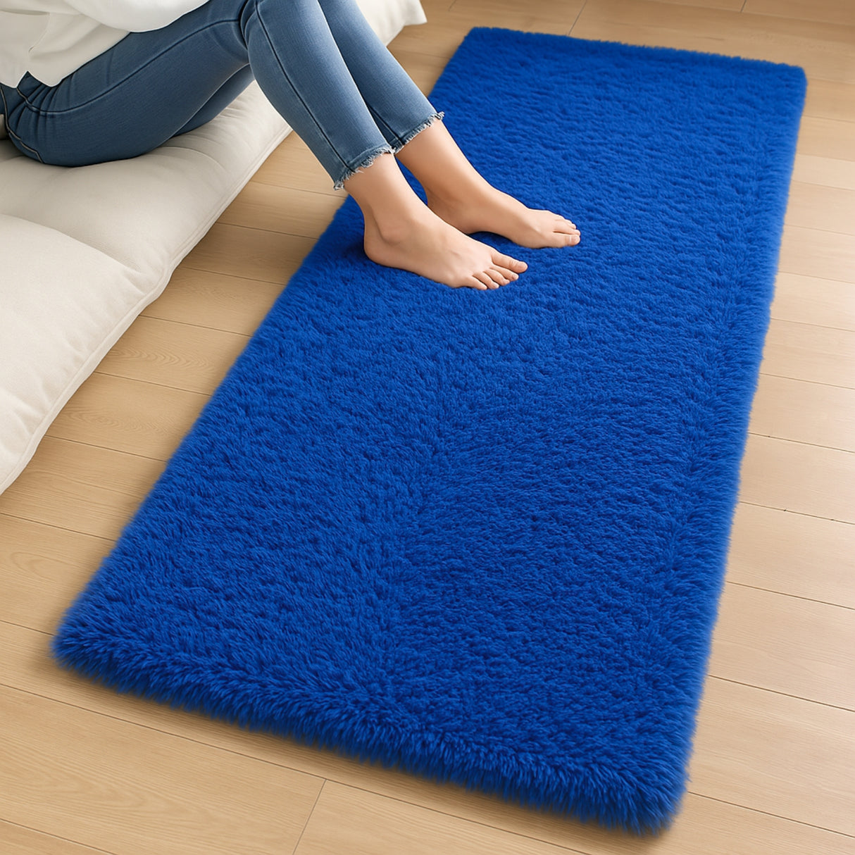 Alfombra de Peluche Rectangular Azul Rey 60x150cm Fondo Entero Suave Antideslizante para Dormitorio - TAPETES Y ALFOMBRAS | Bylmo