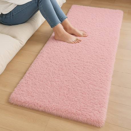 Alfombra de Peluche Rectangular Rosa 60x150cm Fondo Entero Suave Antideslizante para Dormitorio - TAPETES Y ALFOMBRAS | Bylmo