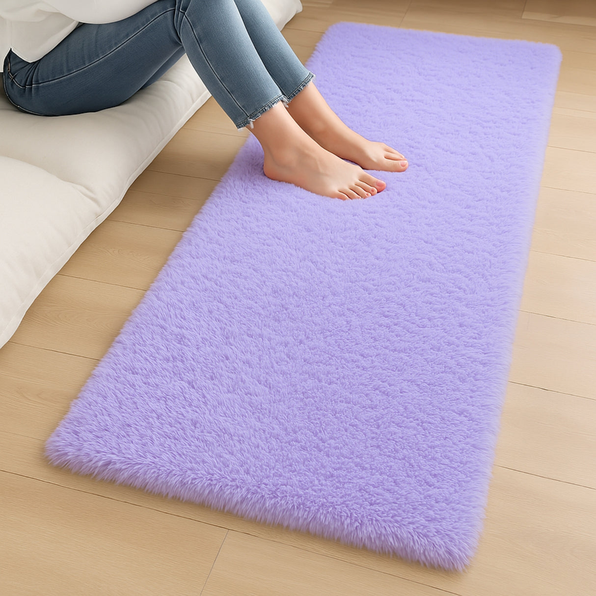 Alfombra de Peluche Rectangular Lila 60x150cm Fondo Entero Suave Antideslizante para Dormitorio