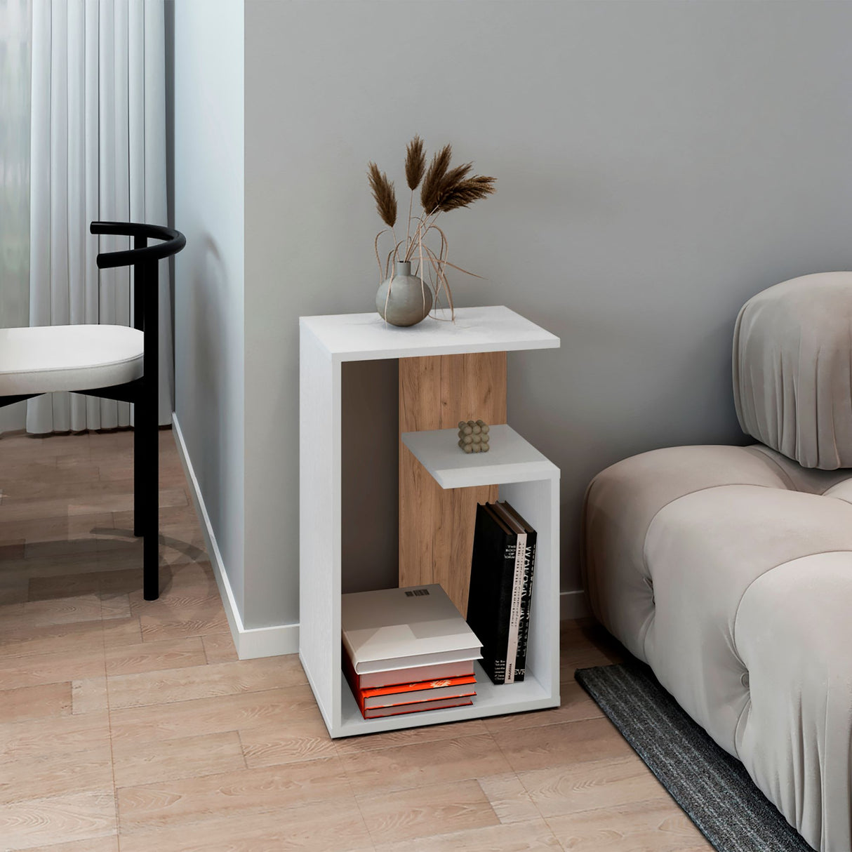 Mesa Auxiliar Everett Blanco Y Fresno 39.8x63.4cm Rectangular con Un Compartimiento - MESAS AUXILIARES | Bylmo