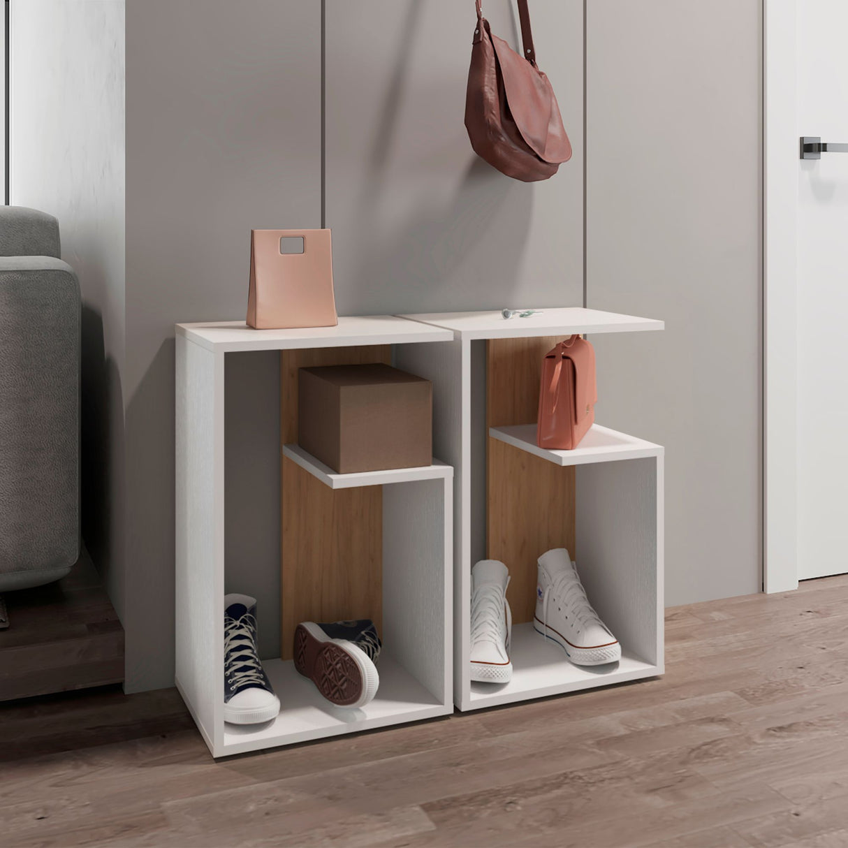 Mesa Auxiliar Everett Blanco Y Fresno 39.8x63.4cm Rectangular con Un Compartimiento - MESAS AUXILIARES | Bylmo