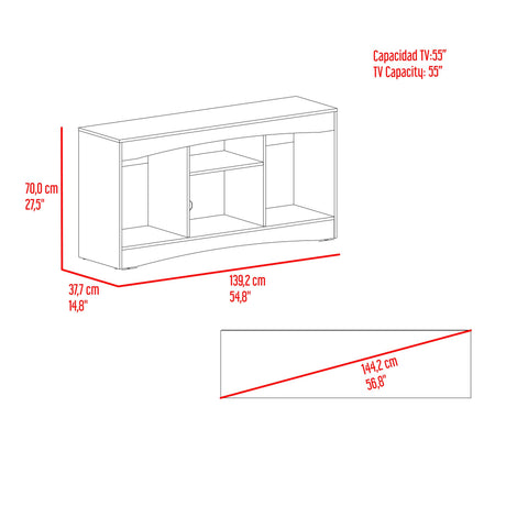Mesa para TV Fiorenzi Nogal y Wengue 139.2x70cm Para TV Hasta 55" Pulgadas con Tres Compartimientos - MUEBLES DE TV | Bylmo